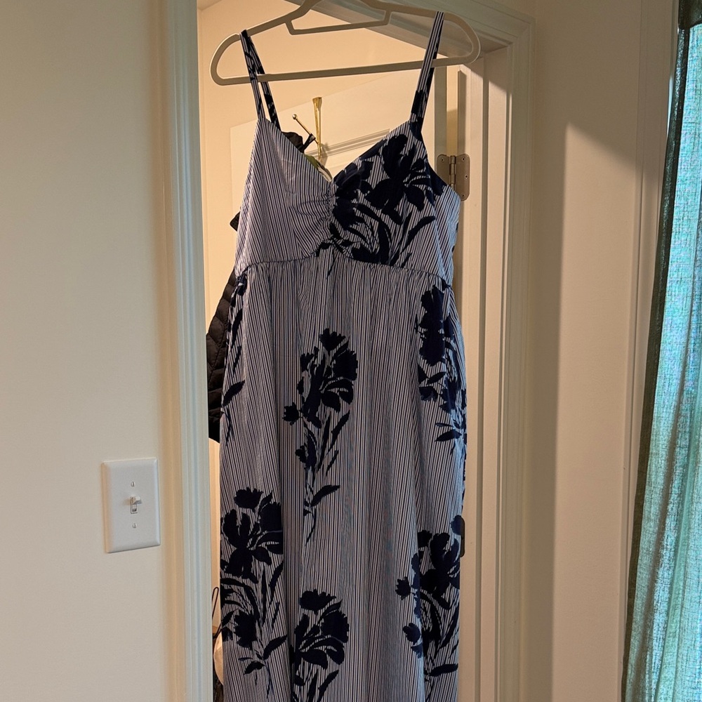 NWT Abercrombie & Fitch Sweetheart Babydoll Striped Navy Floral Maxi Dress - Picture 2 of 6